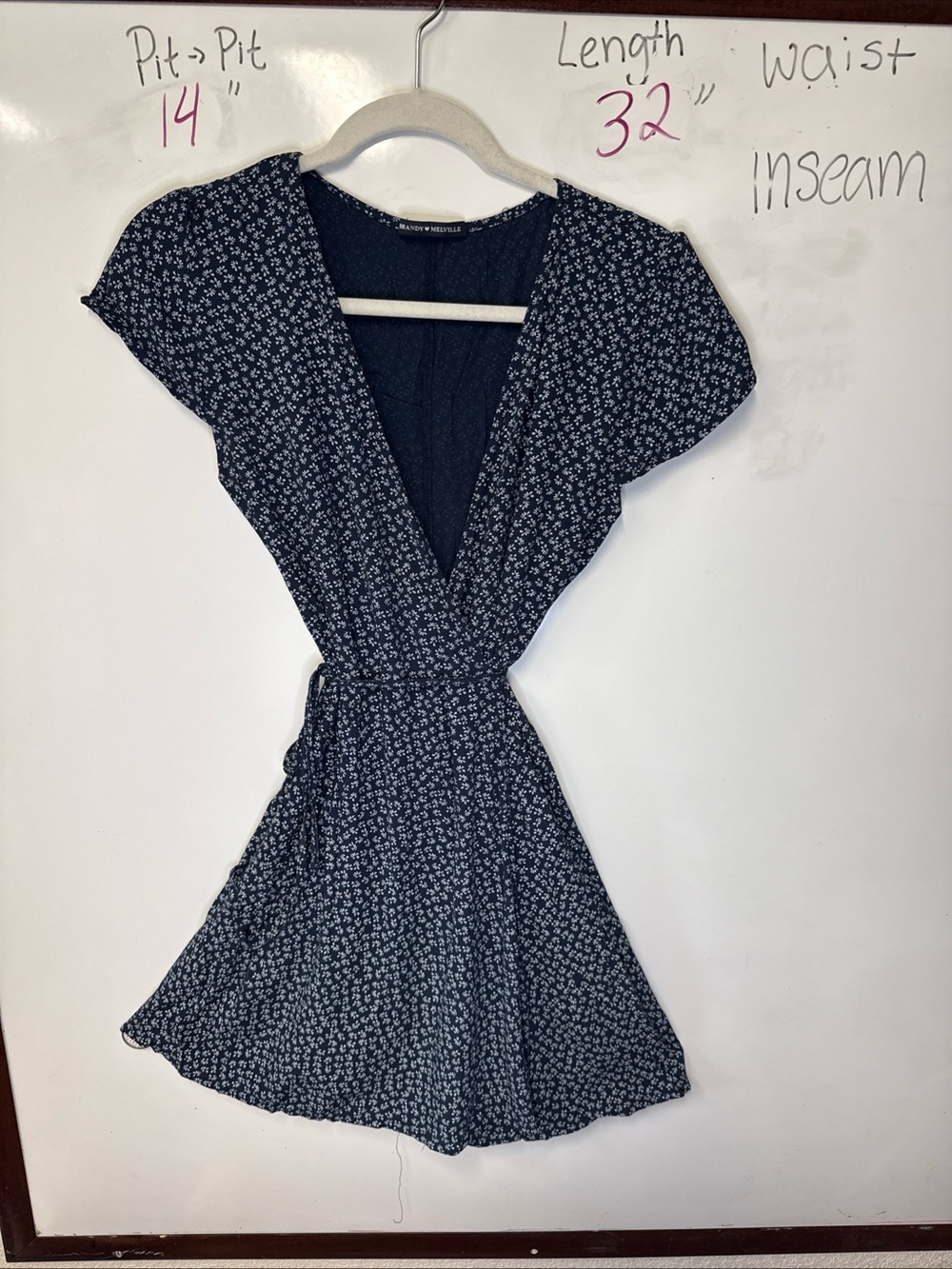 Brandy Melville Navy Floral Wrap Midi Dress